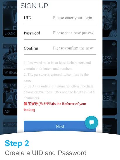 Winbox Register Tutorial Step 2 showing UID and password setup