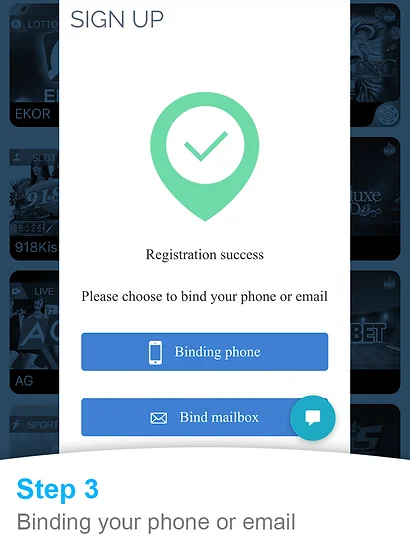 Winbox Register Tutorial Step 3 showing phone or email binding
