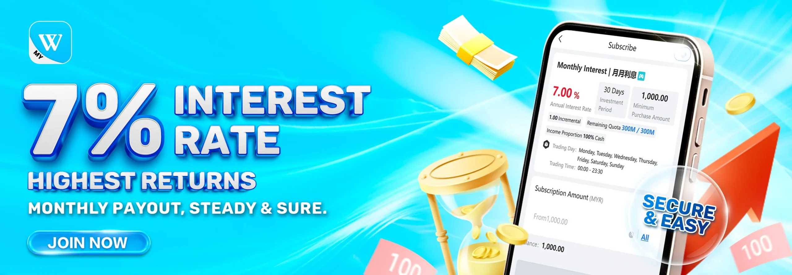 Winbox 7% monthly interest rate promotion with secure investment rewards and online member benefits
