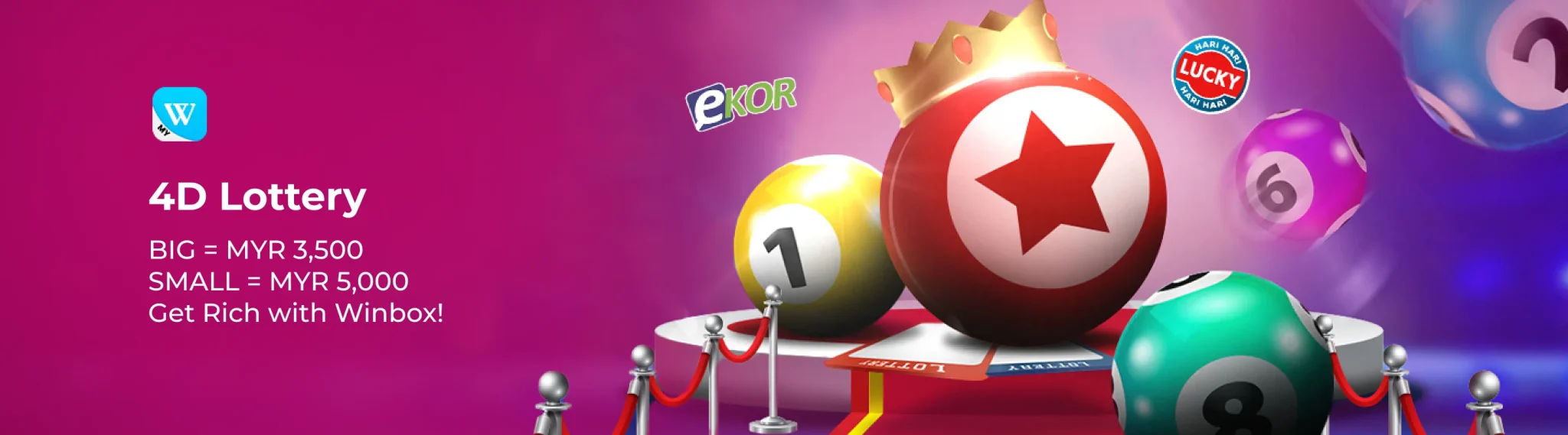 Winbox 4D Lottery banner featuring Malaysia lottery games and lucky number draws