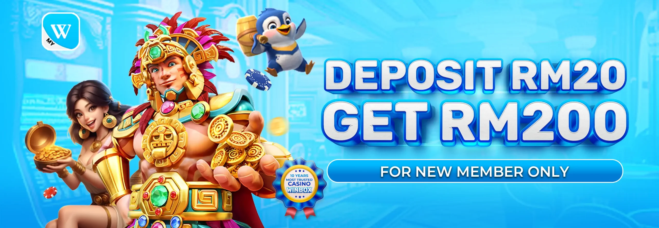 Winbox new member welcome bonus with RM20 deposit and RM200 promotional reward